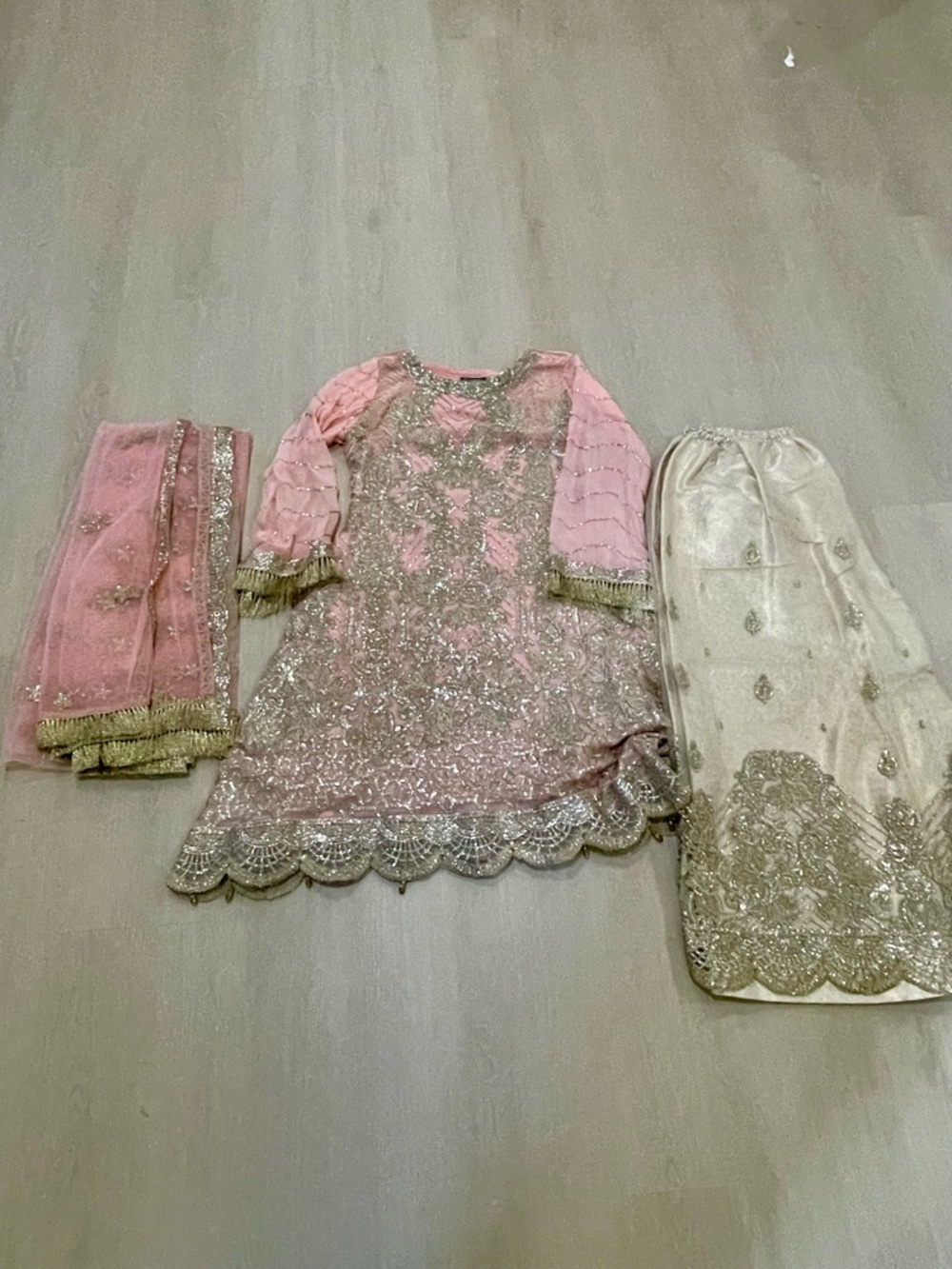 Embroidered Pink & Gold 3-Piece Outfit • Size M • Preloved • Formal